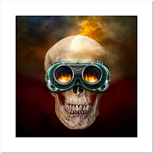 Human skull have on the industrial safety glasses Posters and Art